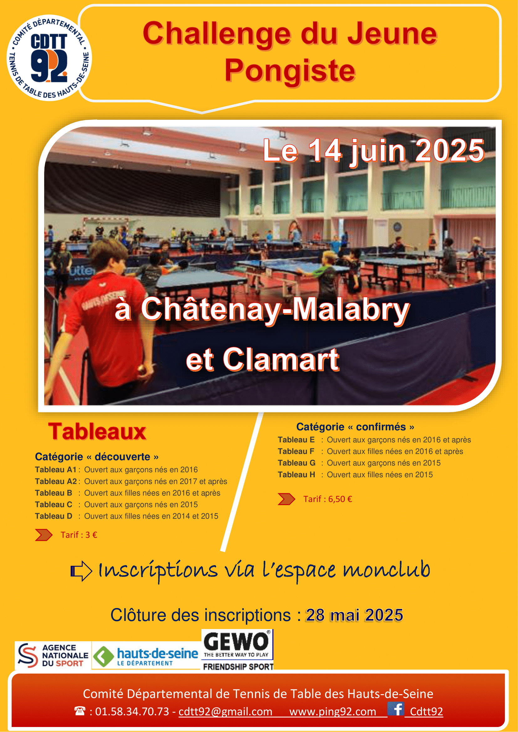 Challenge Jeune Pongiste : ouverture des inscriptions